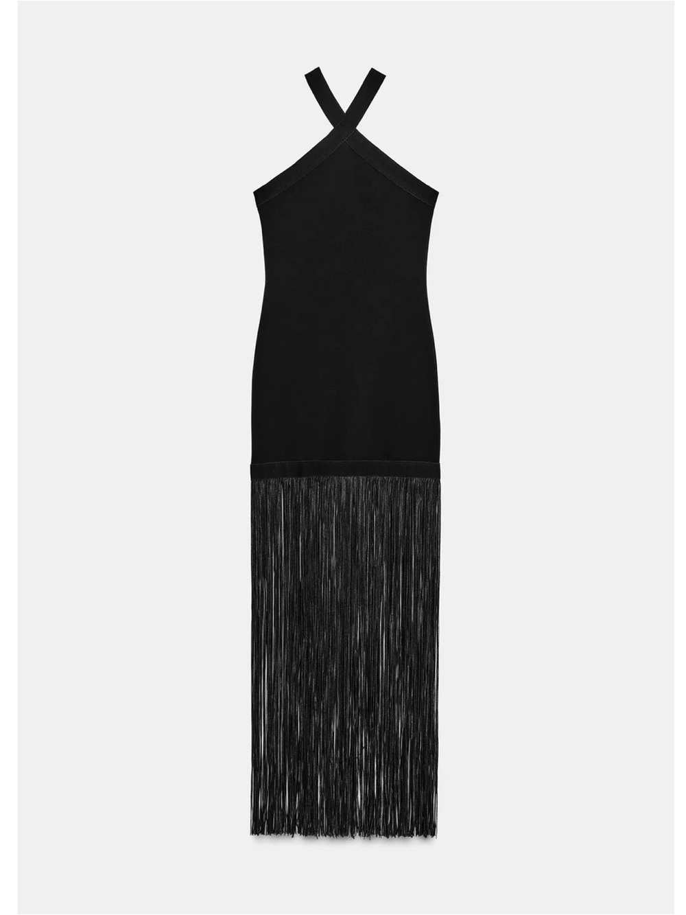 Zara Black Cross-Neck Fringe Evening Dress - Picture 10 of 12